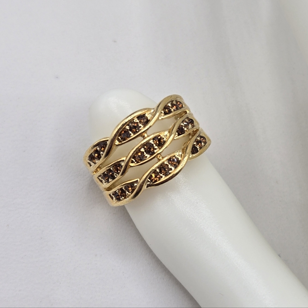 Swarovski Crystal Elements Gold Statement Ring Topaz Brown Size 6.25 Prom  114